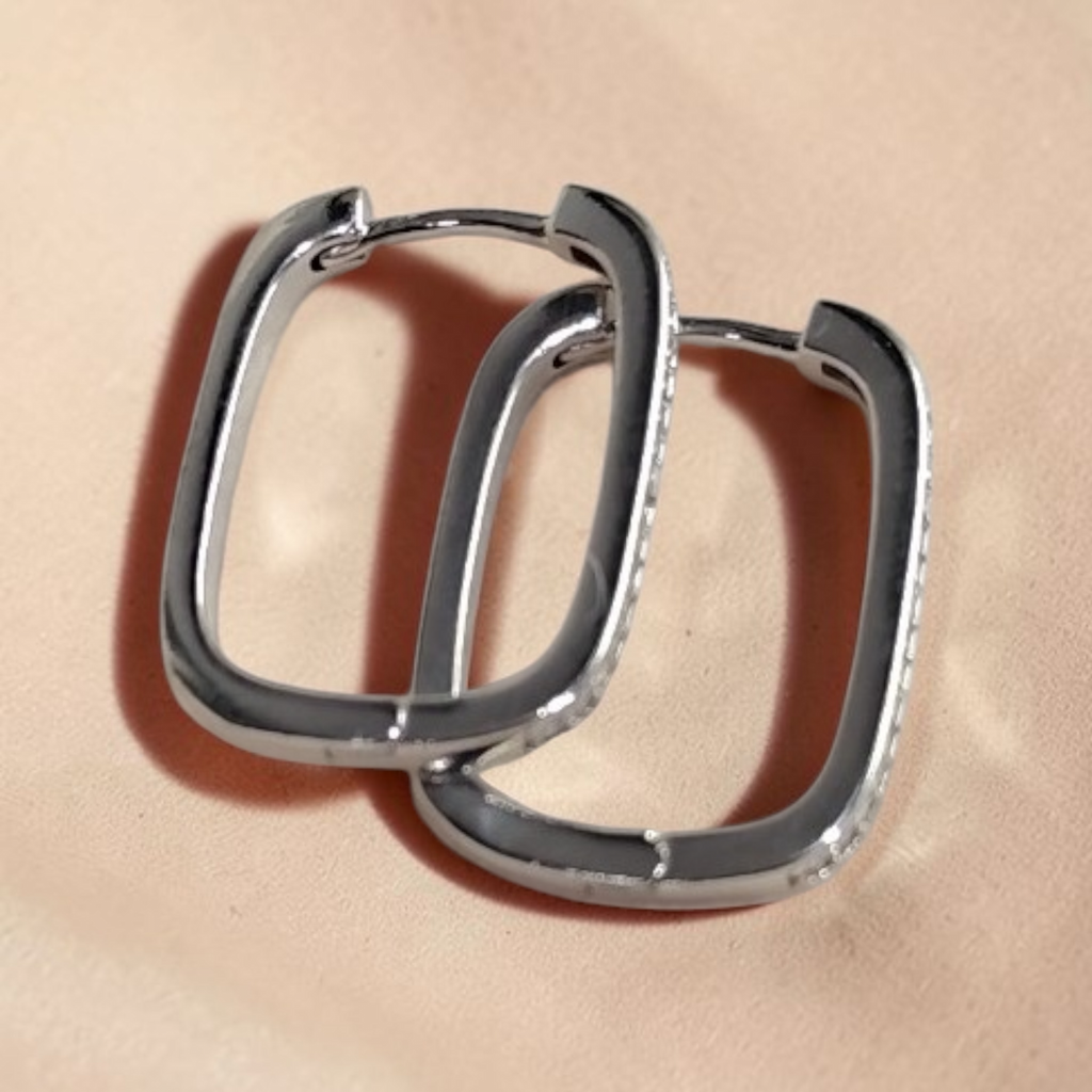 Boucles d'oreilles créoles rectangulaires zircon – acier inoxydable or ou argent