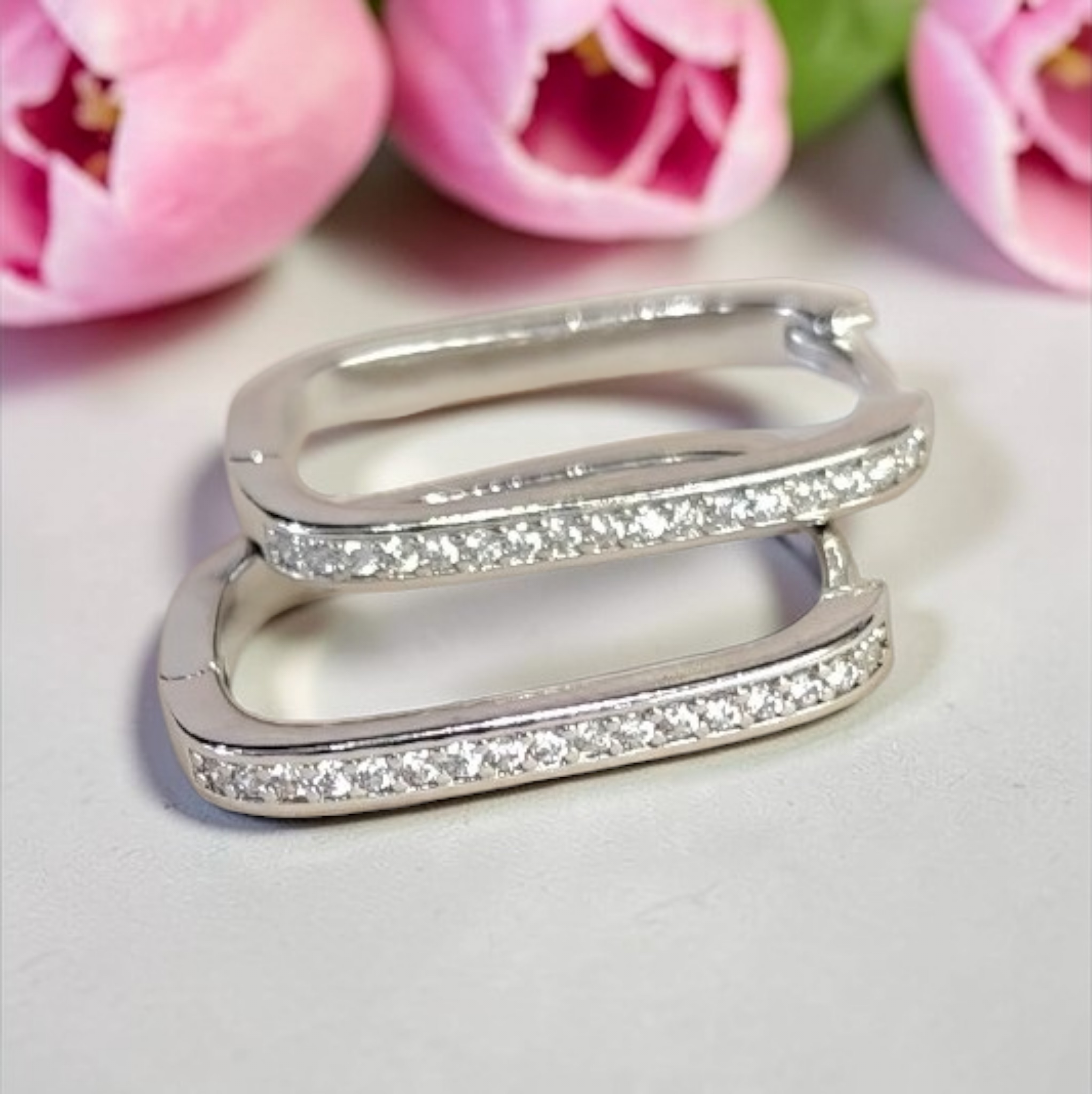 Boucles d'oreilles créoles rectangulaires zircon – acier inoxydable or ou argent